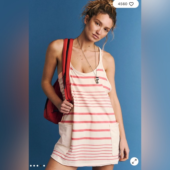 Free People | Hot Shot Mini Printed Dress NWOT | Spring Stripe Ivory - Picture 3 of 11